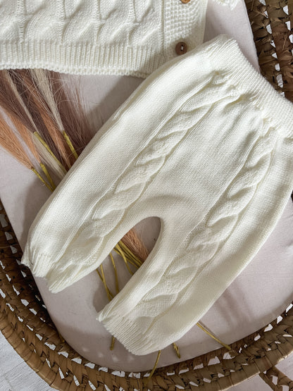 Conjunto de malha 3 peças bebé branco pérola