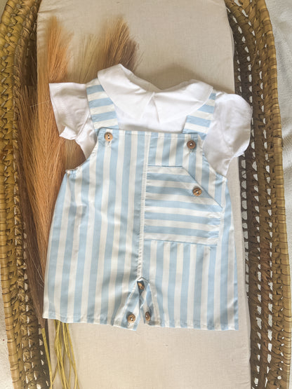 Conjunto de jardineira com blusa bebé menino azul