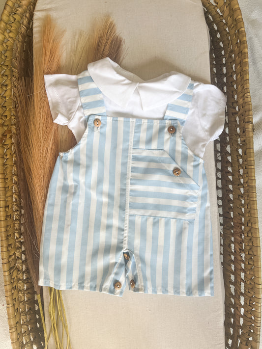 Conjunto de jardineira com blusa bebé menino azul