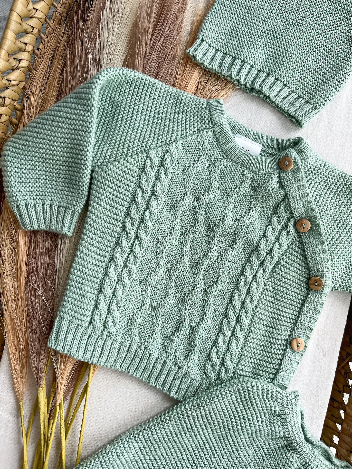 Conjunto de malha bebé 3 peças verde