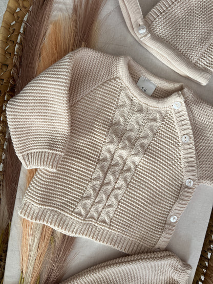 Conjunto de malha 3 peças bebé bege