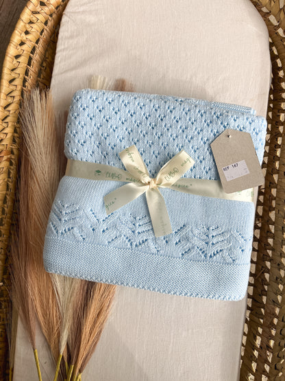 Manta de malha azul para bebé personalizável com nome