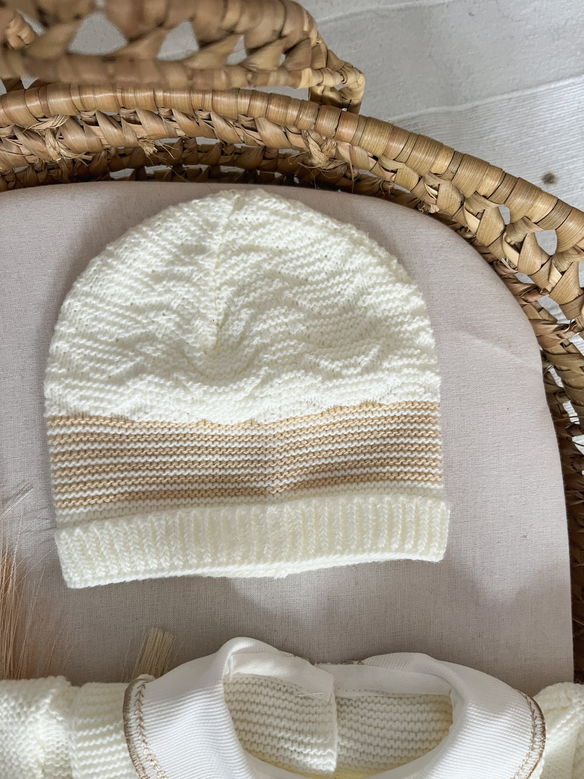 Conjunto de malha 3 peças bebé branco pérola