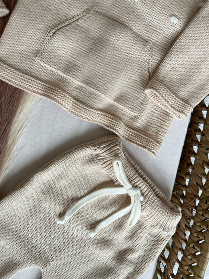 Conjunto de malha bebé 3 peças bege