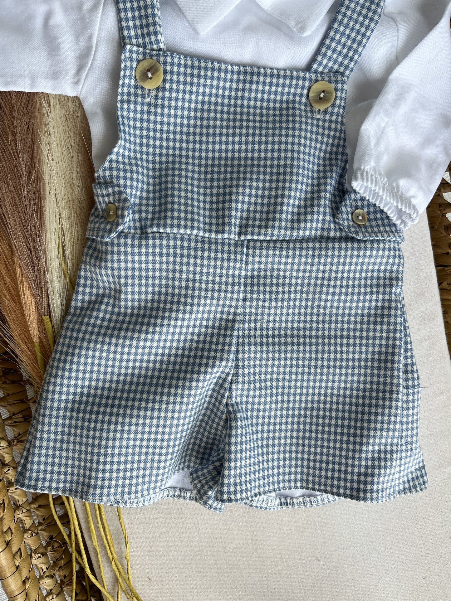 Conjunto de jardineira com camisola bebé menino azul