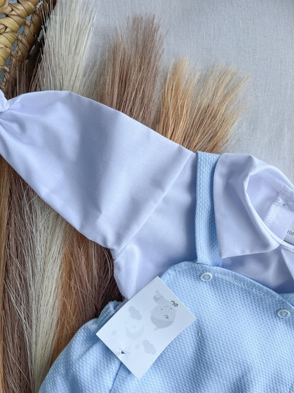 Conjunto de fofo/jardineira e camisa azul