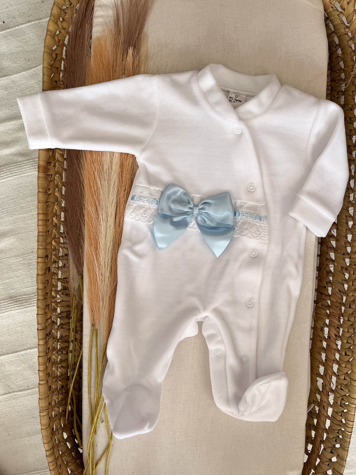 Babygrow de veludo bebé laço azul personalizável com nome