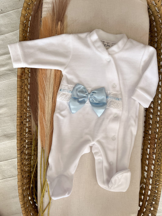 Babygrow de veludo bebé laço azul personalizável com nome