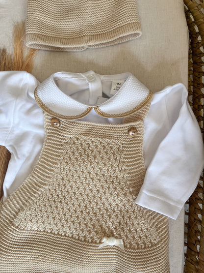 Conjunto de malha 3 peças bebé bege