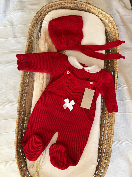 Conjunto de malha 3 peças bebé vermelho