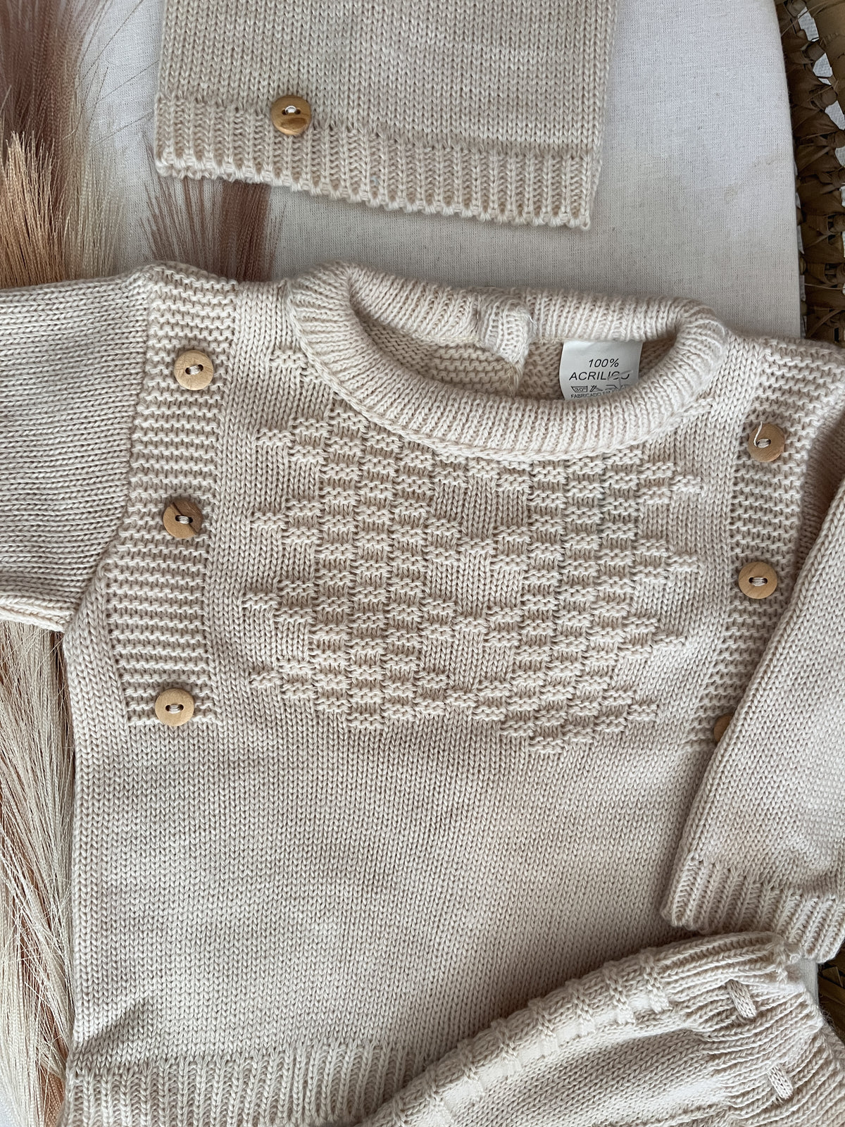 Conjunto de malha 3 peças bebé bege