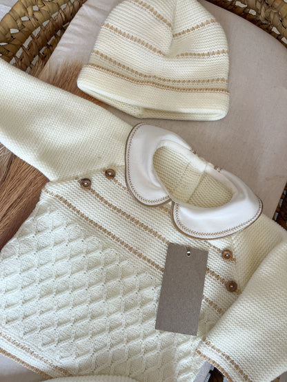 Conjunto de malha 3 peças bebé branco pérola