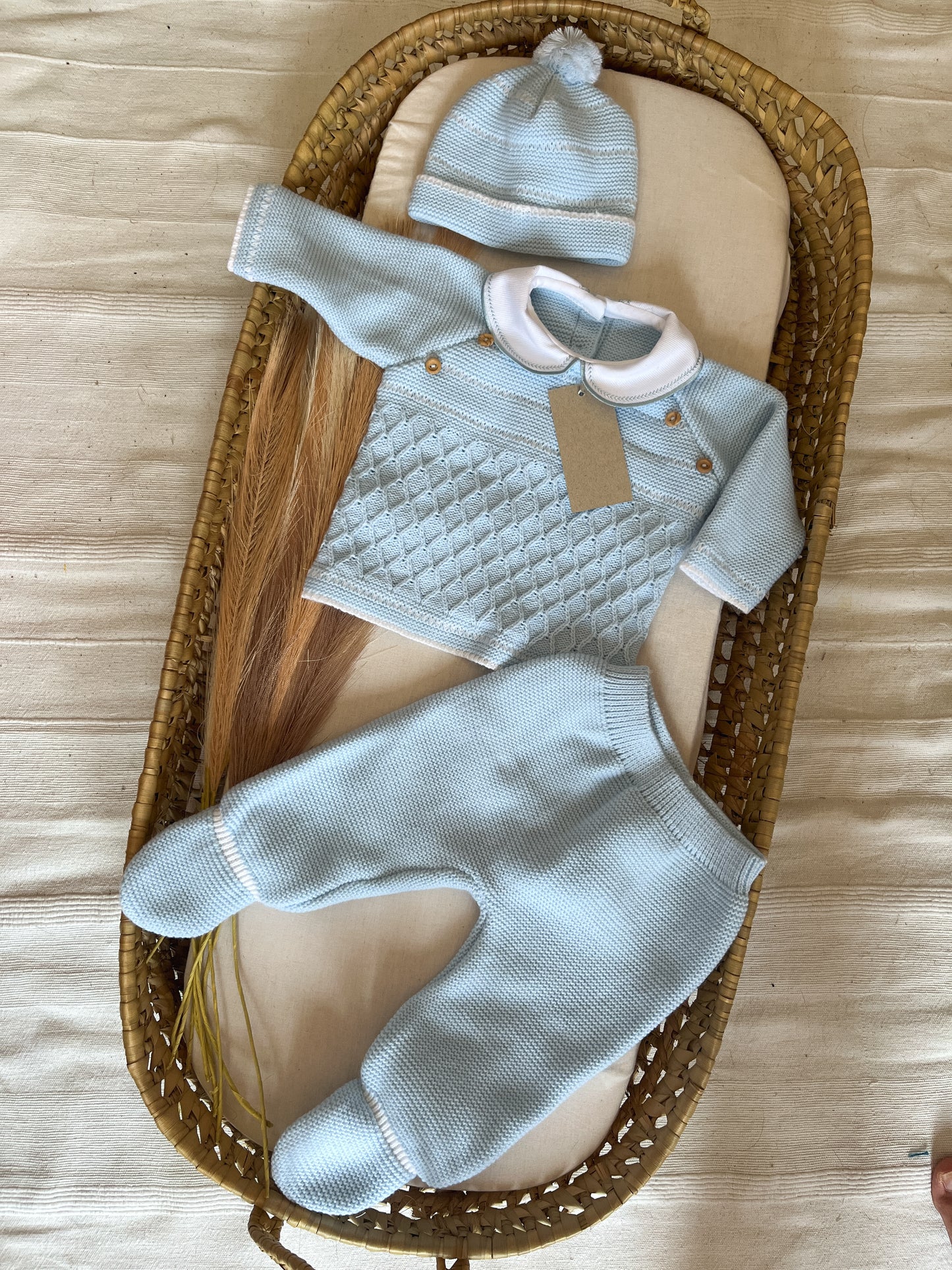 Conjunto de malha 3 peças bebé azul
