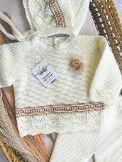 Conjunto de malha 3 peças bebé pérola