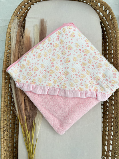 Toalha de banho bebé rosa