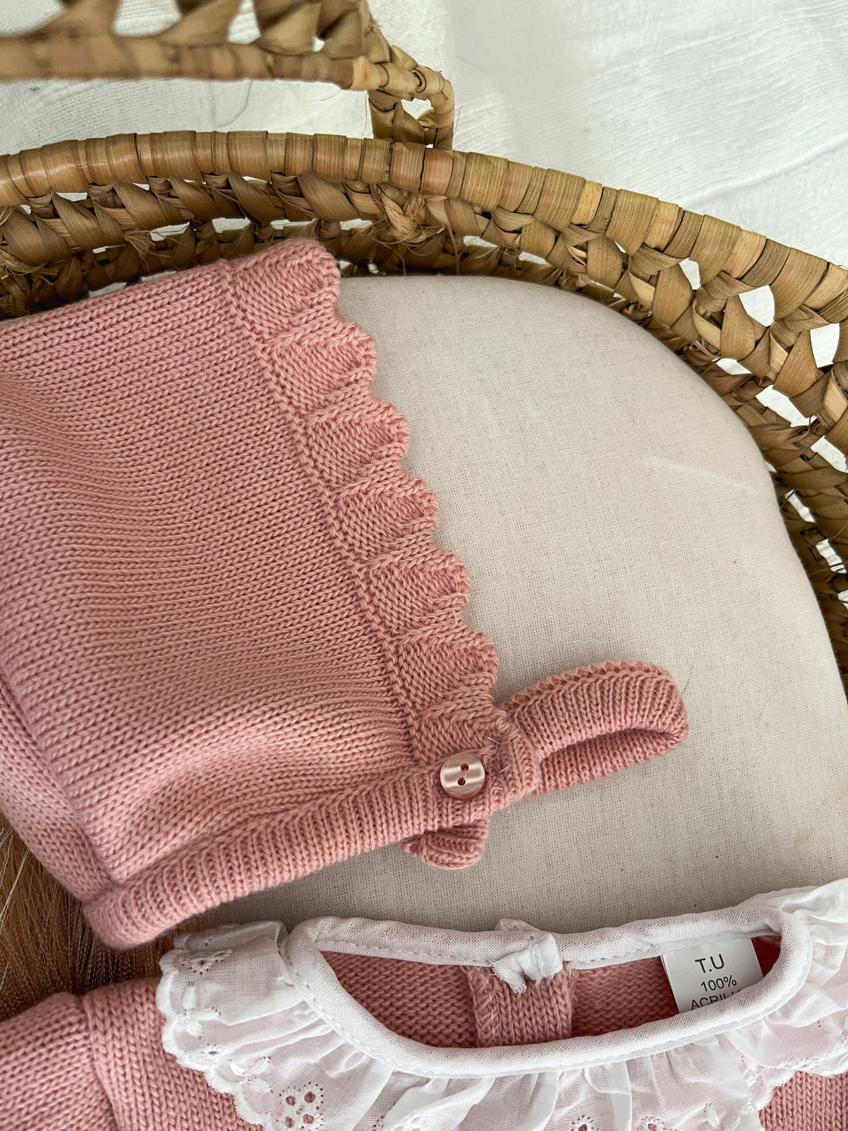 Conjunto de malha 3 peças bebé rosa velho