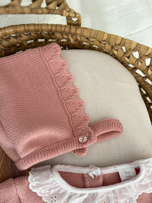 Conjunto de malha 3 peças bebé rosa velho
