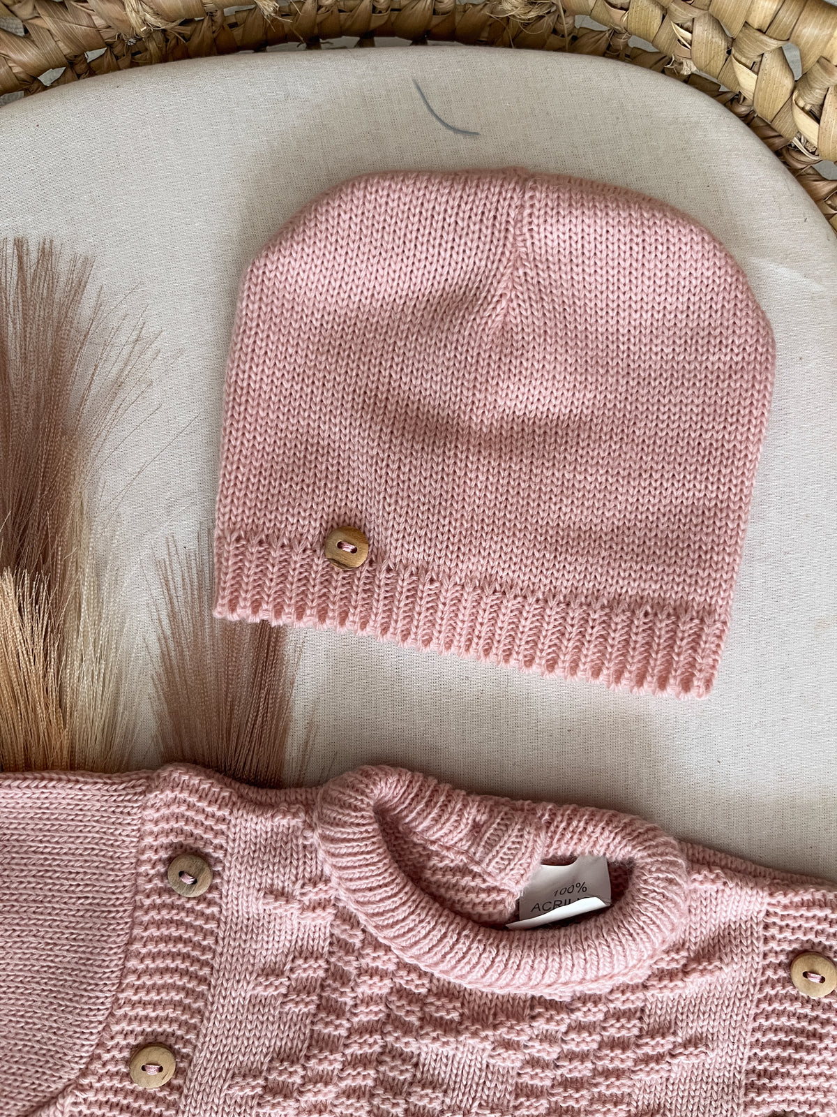 Conjunto de malha 3 peças bebé rosa