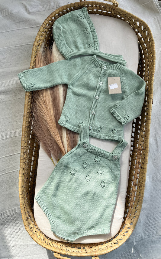 Conjunto de malha bebé 3 peças verde