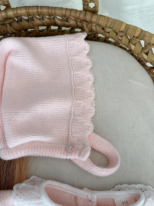 Conjunto de malha 3 peças bebé rosa bebé
