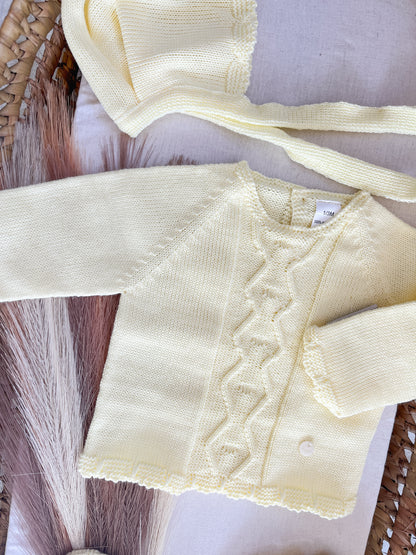 Conjunto de malha bebé 3 peças amarelo