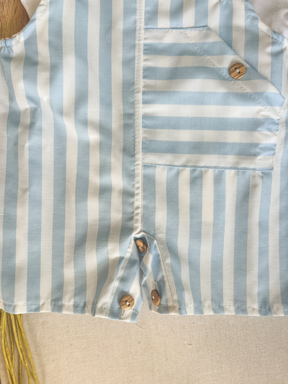 Conjunto de jardineira com blusa bebé menino azul