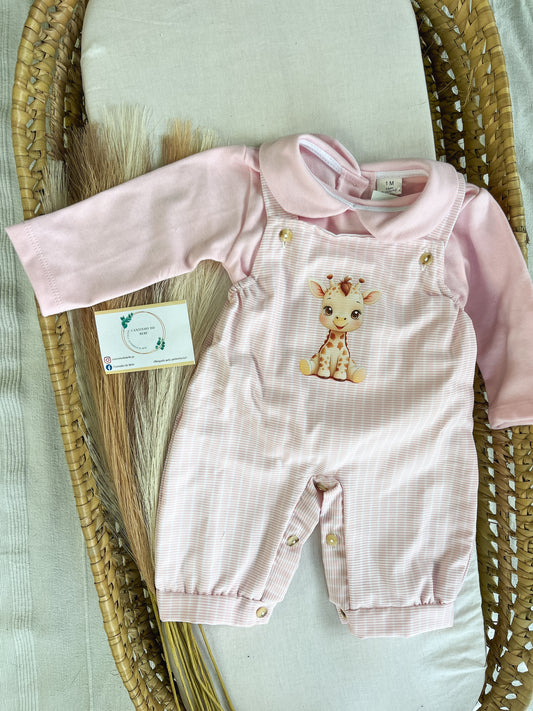 Conjunto de jardineira e camisola bebé rosa