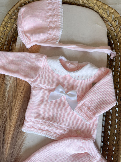 Conjunto de malha 3 peças bebé rosa