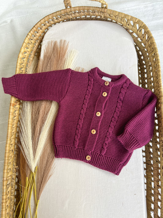 Casaco malha bebé beringela