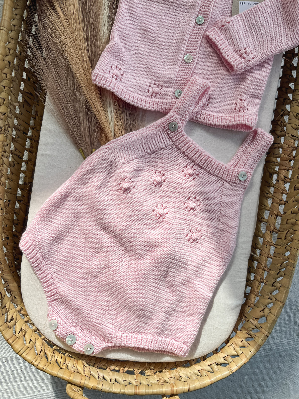 Conjunto de malha bebé 3 peças rosa