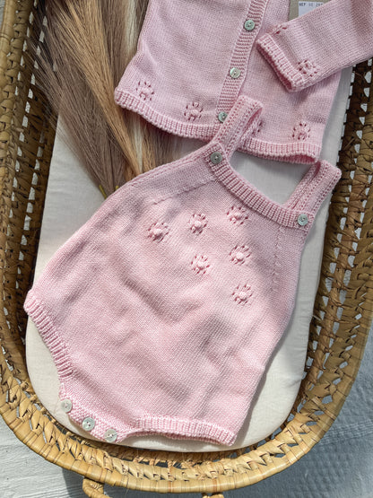Conjunto de malha bebé 3 peças rosa
