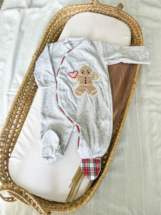 Babygrow de veludo bebé cinza vermelho Natal
