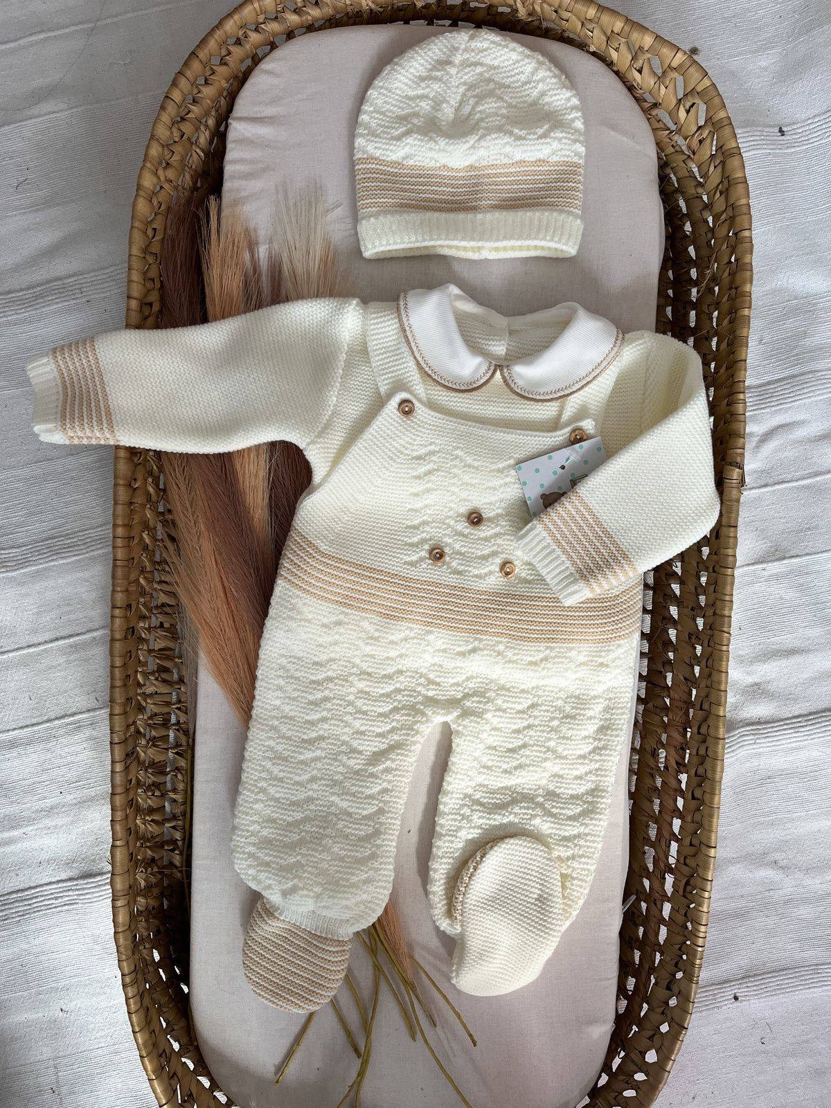 Conjunto de malha 3 peças bebé branco pérola