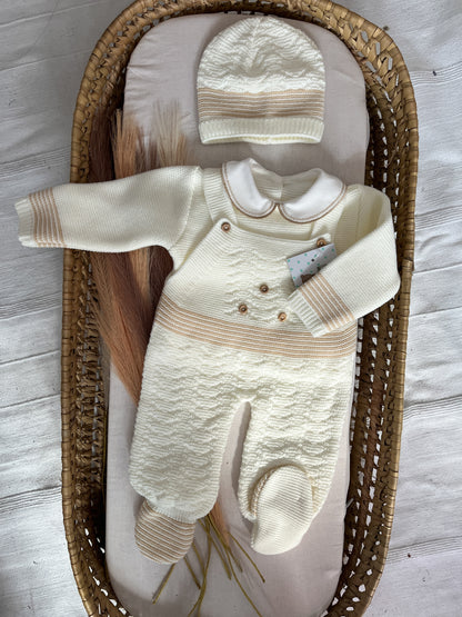Conjunto de malha 3 peças bebé branco pérola