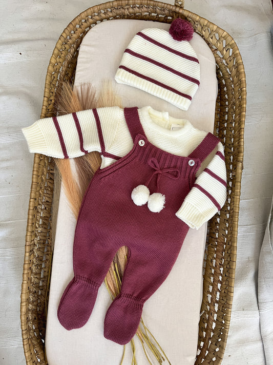 Conjunto de malha 3 peças bebé beringela