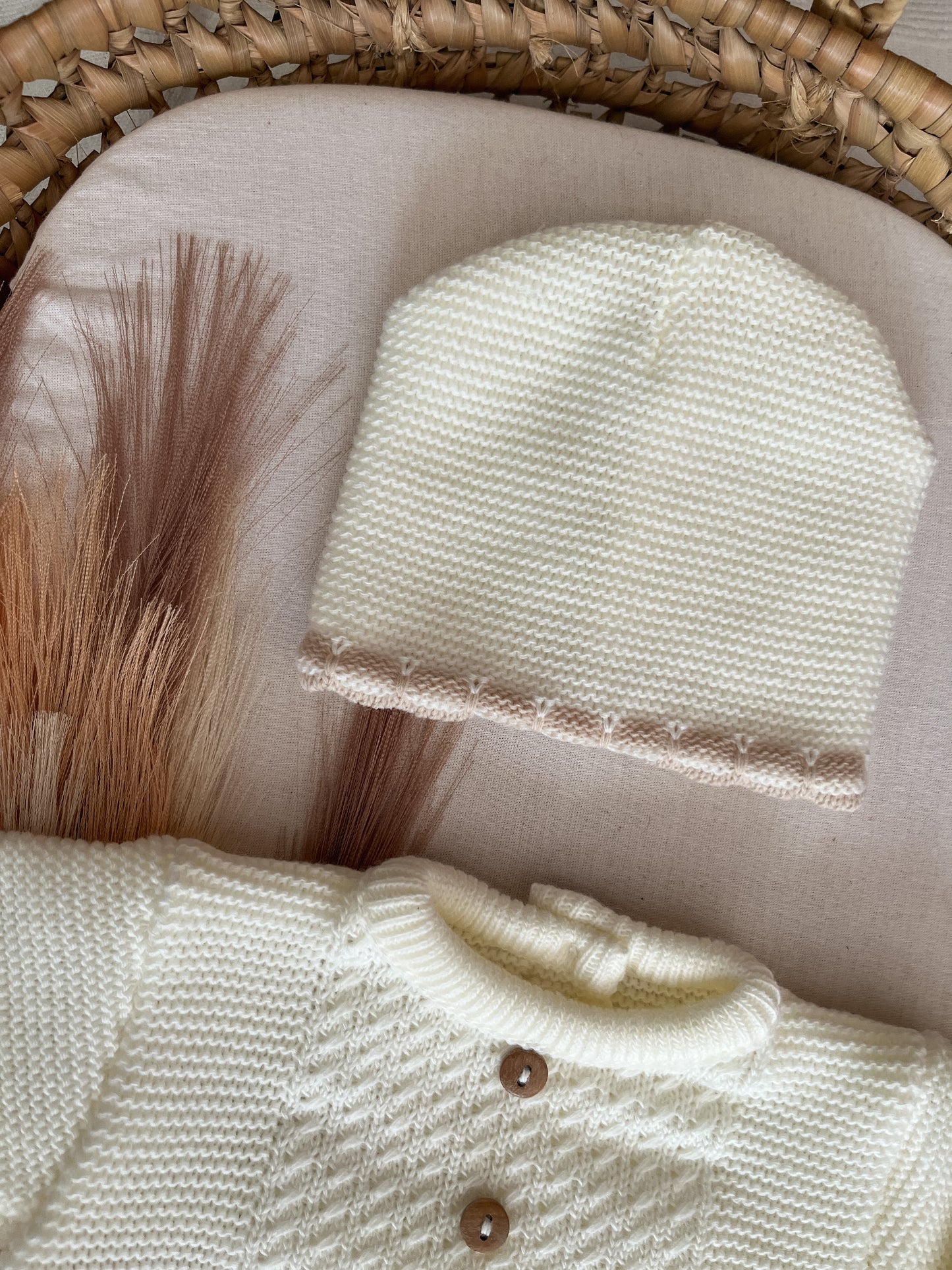 Conjunto de malha 3 peças bebé branco pérola