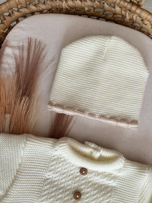 Conjunto de malha 3 peças bebé branco pérola