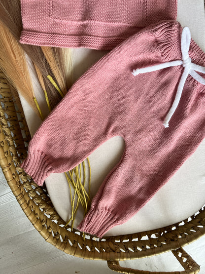 Conjunto de malha bebé 3 peças rosa