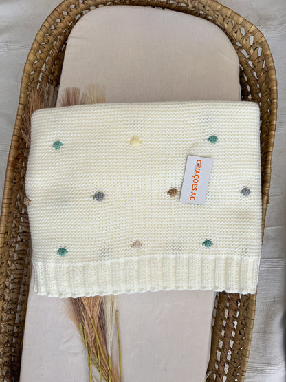 Manta de malha branco pérola para bebé personalizável com nome