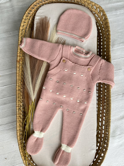 Conjunto de malha 3 peças bebé rosa velho
