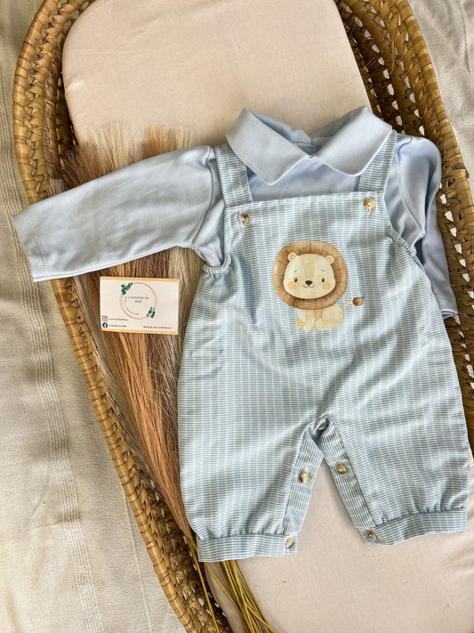 Conjunto de jardineira e camisola bebé azul