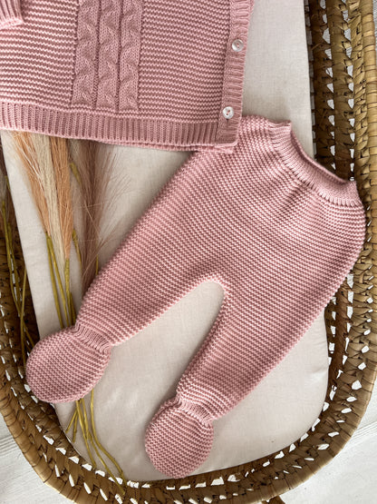 Conjunto de malha 3 peças bebé rosa