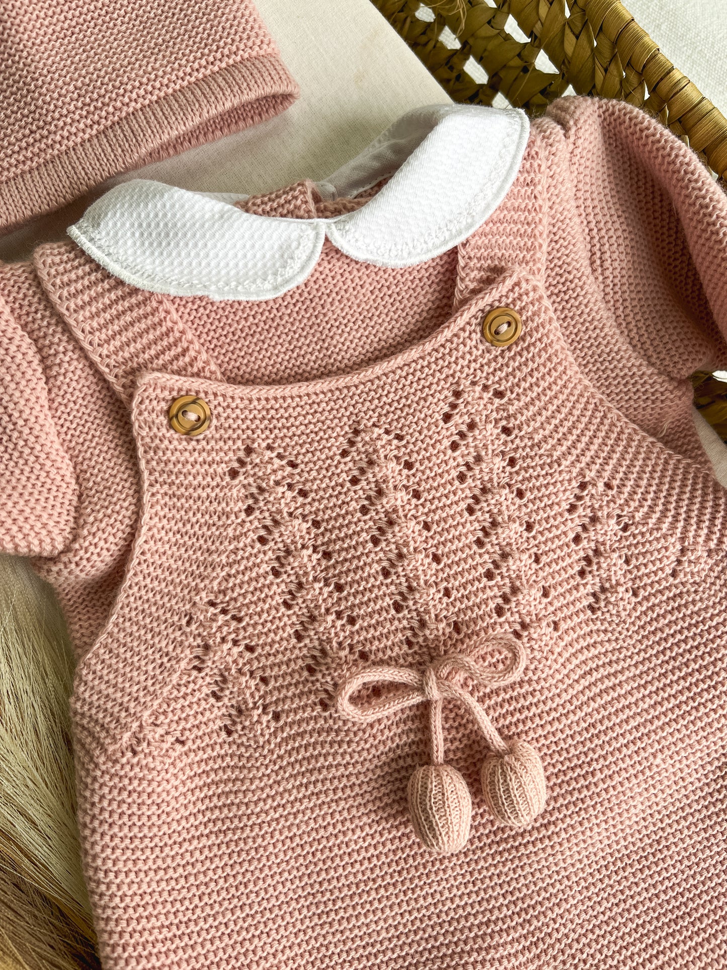 Conjunto de malha 3 peças bebé rosa velho