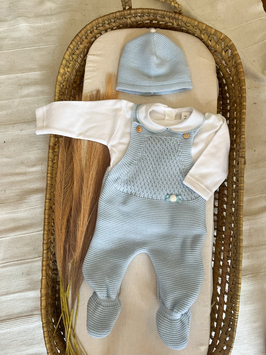 Conjunto de malha 3 peças bebé azul