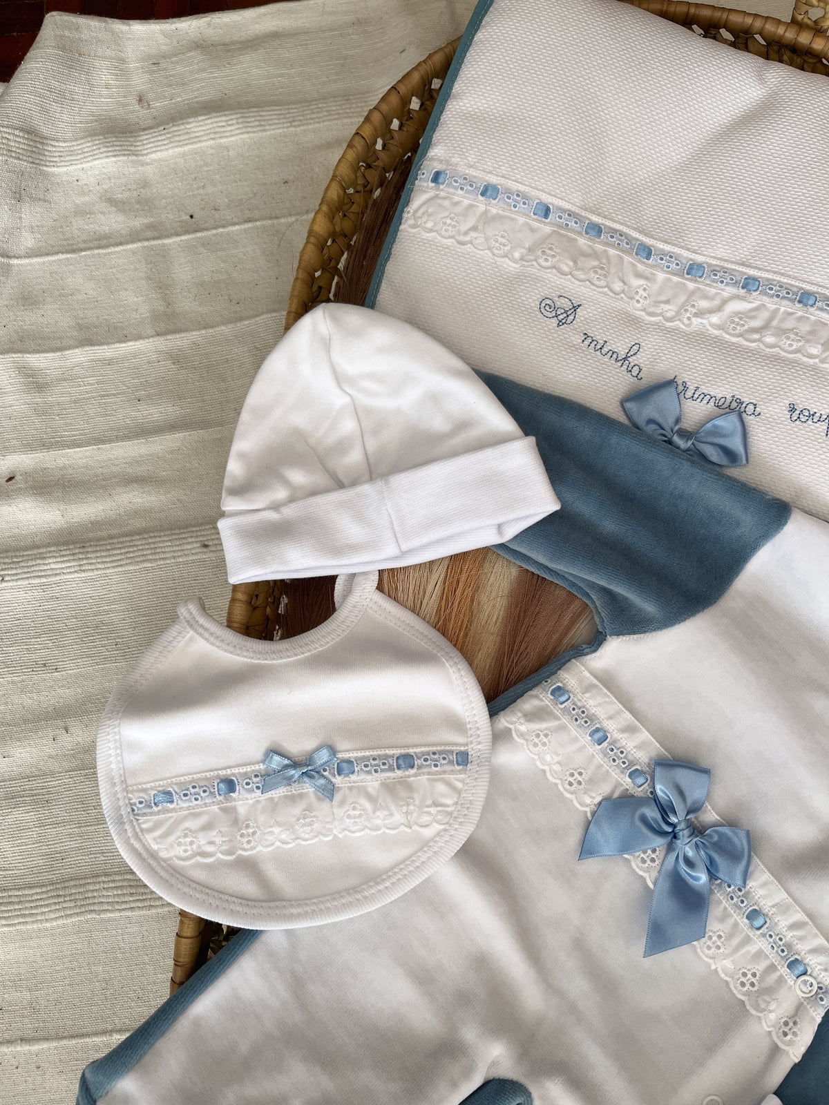 Conjunto primeira roupinha azul 6 peças bebé