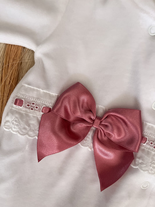 Babygrow de veludo bebé laço rosa velho personalizável com nome