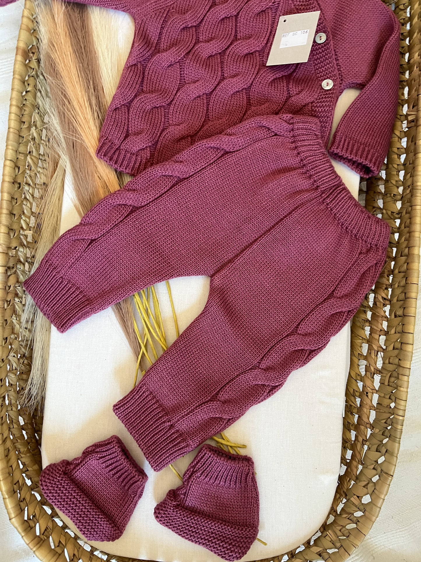 Conjunto de malha 4 peças bebé rosa