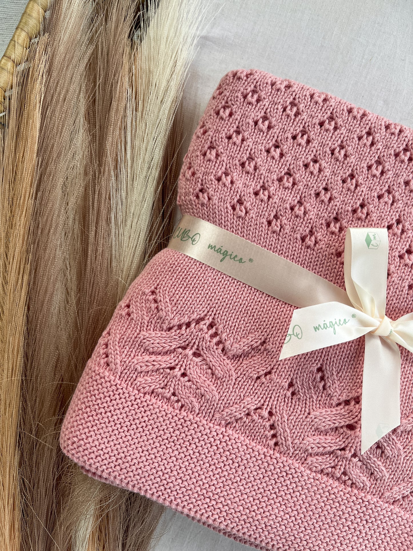 Manta de malha rosa para bebé personalizável com nome
