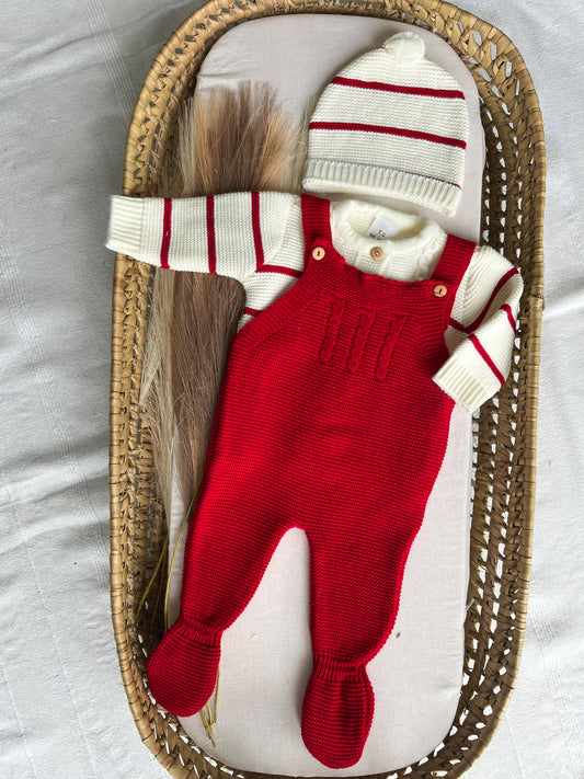 Conjunto de malha 3 peças bebé vermelho