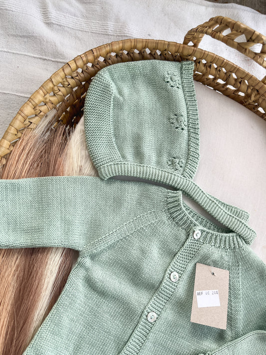 Conjunto de malha bebé 3 peças verde